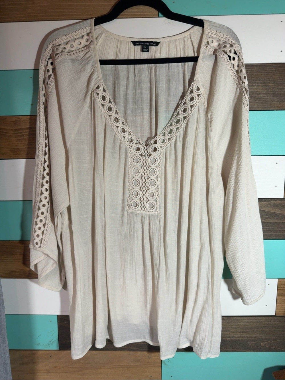 Zac & Rachel Cream Crochet-Trim Peasant Tunic